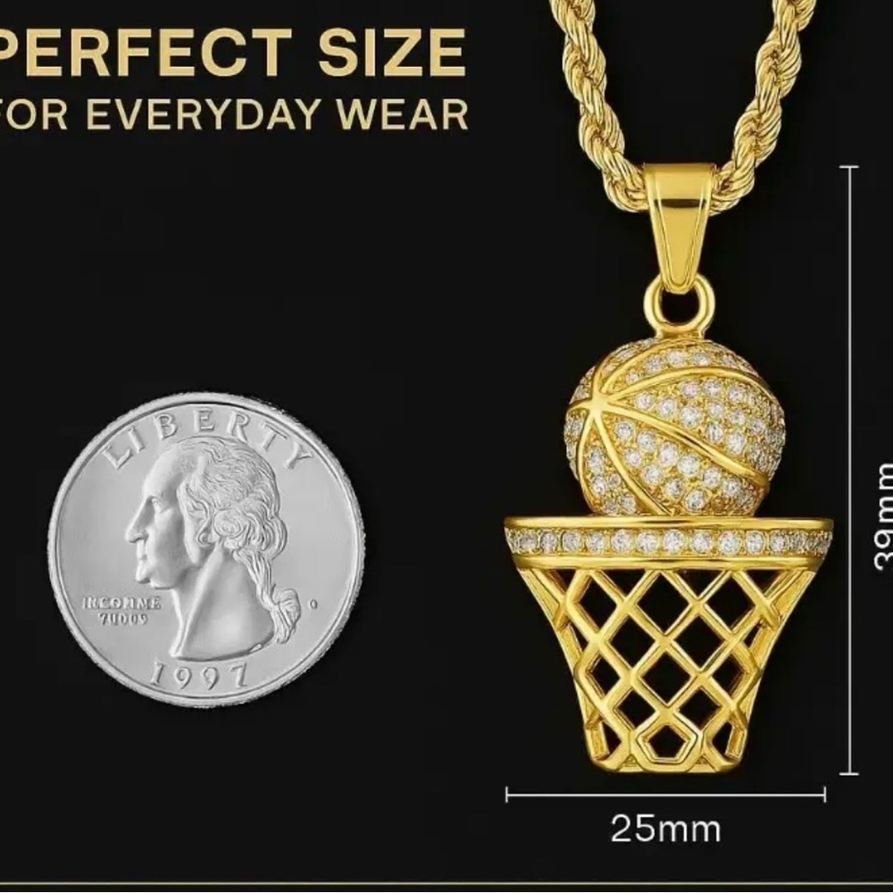 Gold or Silver Basketball Hoop Pendant - Picture 15 of 16